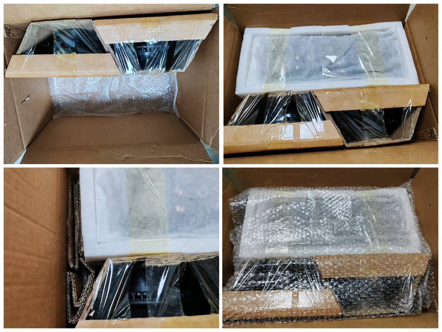 Four-photo collage showing protective packing for the Hawaii shipment
